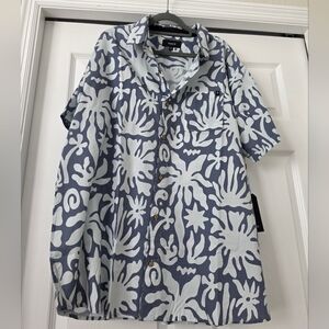 Roark Navy and White Short-Sleeve Button-Down Shirt